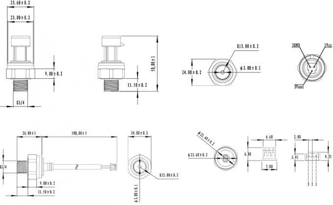 Het Messing dat van de corrosieweerstand 4.5VDC Ceramische Drukzender huisvest 3